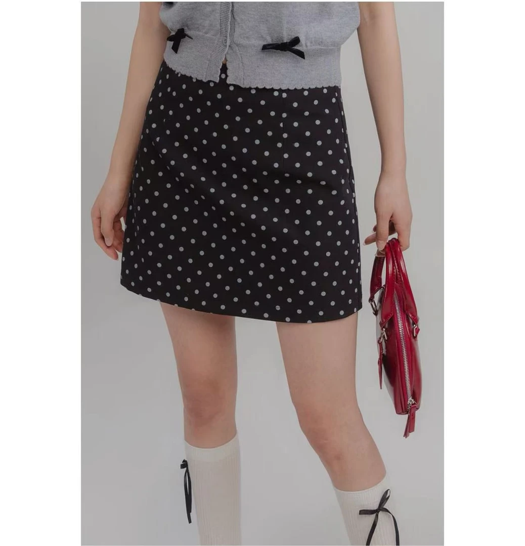 LOVEHEYNEW长短款波点半身裙女高腰显瘦a字包臀黑色裙子-4C436