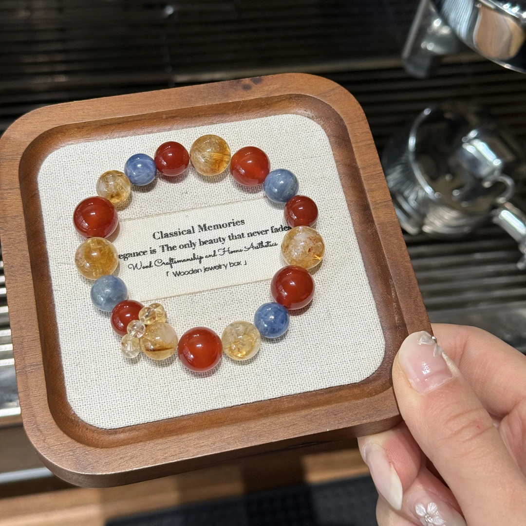 《敦煌日落》天然蓝晶石＋红玛瑙＋黄塔晶10-12mm水晶手串