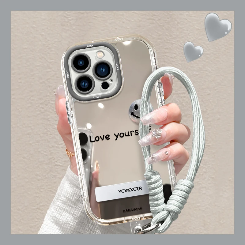 简约爱自己手机壳适用于苹果16/oppo华为vivo创意个性镜面奶油壳