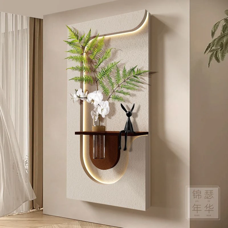 2025新款入户玄关实物立体装饰画花瓶水培绿植砂岩壁灯画高端挂画