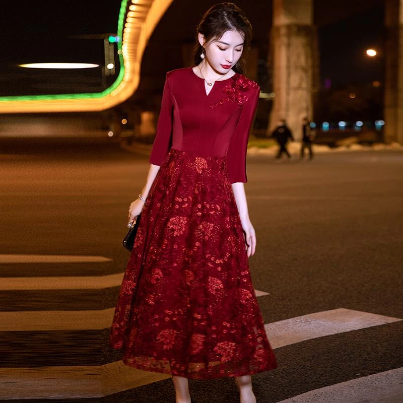妈妈装婚宴晚礼服裙女2025夏季新款气质高贵喜婆婆婚礼裙平时可穿
