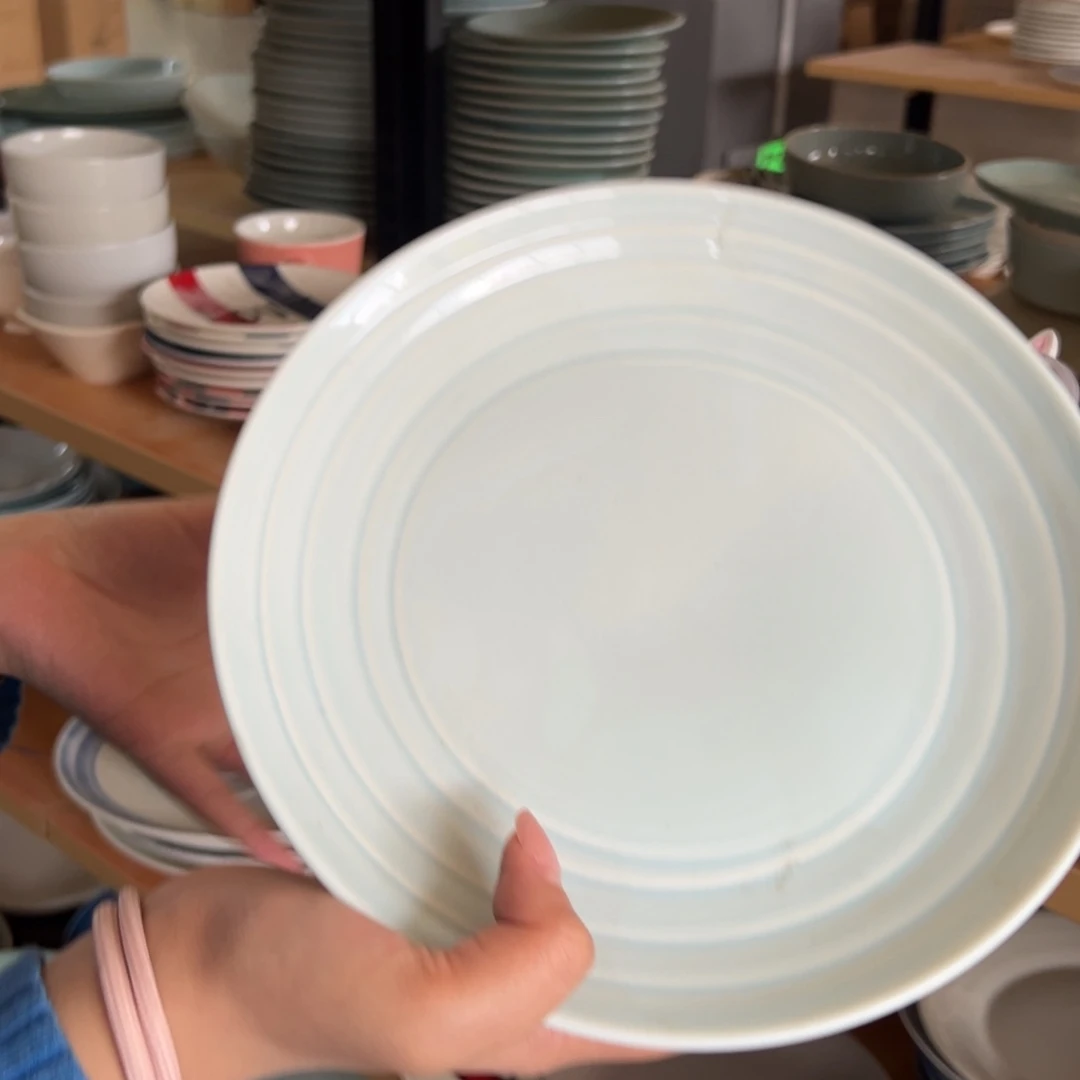 新骨瓷096瑕疵慎拍 天蓝色 粗螺纹圈圈 8.25寸 菜盘