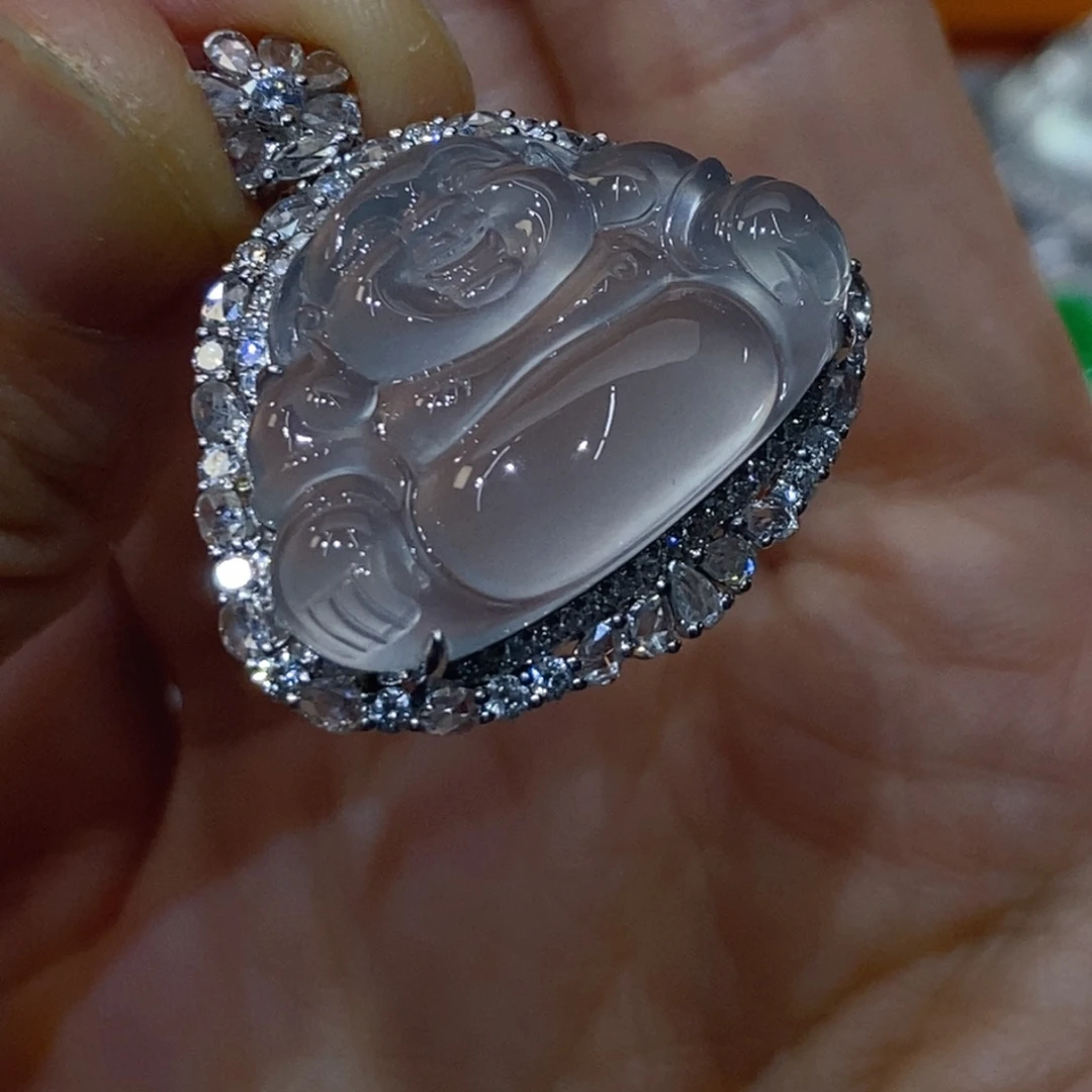 翡翠18K金镶嵌吊坠(不含链)
