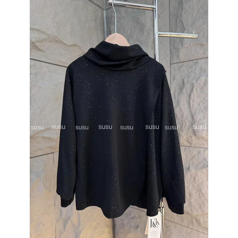 （WY）160/漫天星辰时尚秋冬黑色气质显瘦百搭上衣堆堆领高领