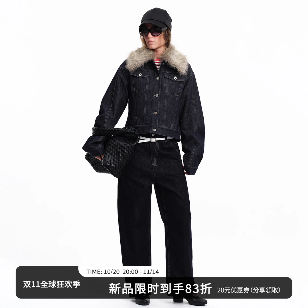 【10.20新品】SMIIILE毛毛领慵懒感保暖复古原色牛仔棉服外套