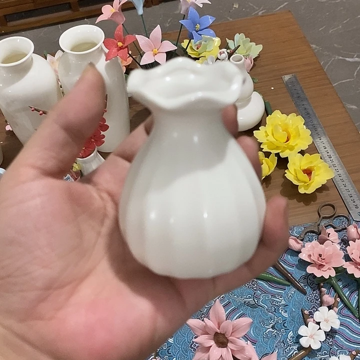 瓷片纯手工陶瓷花摆件瑕
