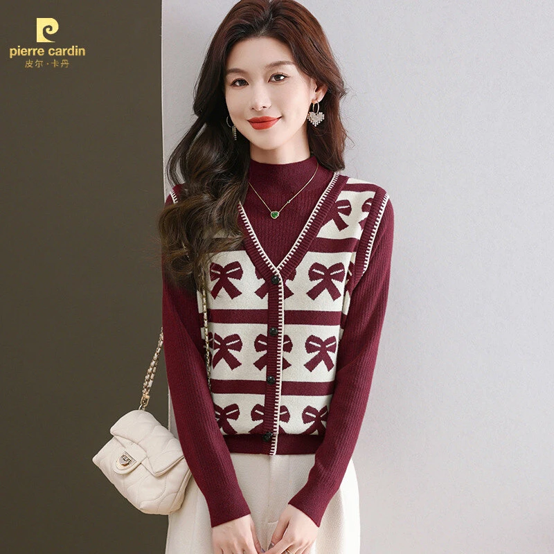 皮尔卡丹秋冬时尚半高领毛衣女款短款宽松显瘦洋气针织打底衫内搭