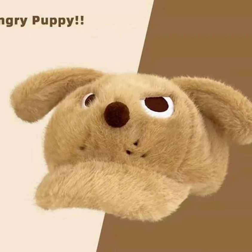 怒气可爱小狗狗毛茸茸耳朵贝雷帽女冬季保暖棕色毛绒大版棒球帽子