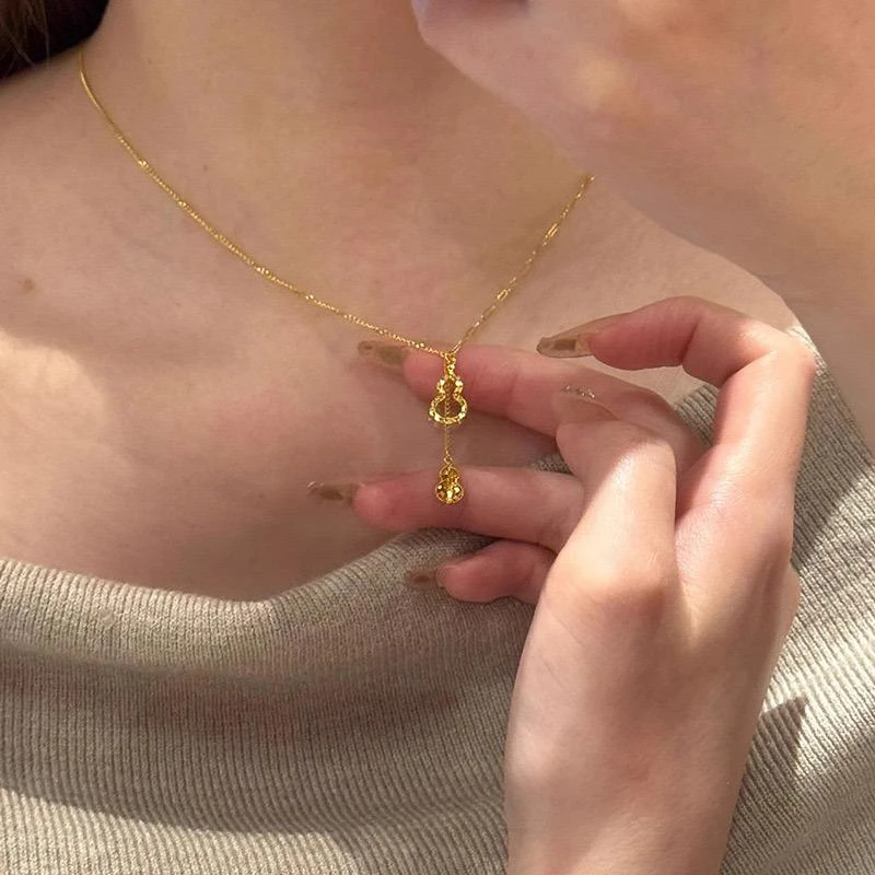 铜合金项链 子母碎冰冰葫芦项链气质时尚小众锁骨链