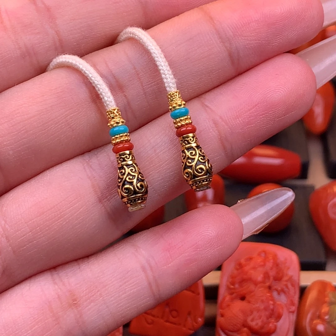 南红玛瑙银S925镶嵌宝瓶弟子珠