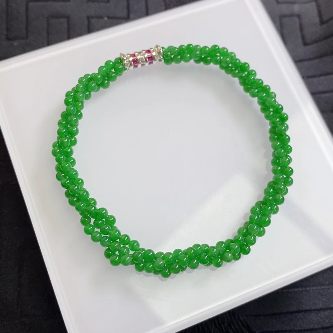 翡翠未镶嵌手链正阳绿麻花小米珠