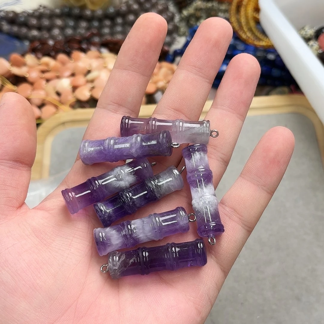 未镶嵌玛瑙/玉髓珠宝半成品11×45紫水竹节吊坠2颗