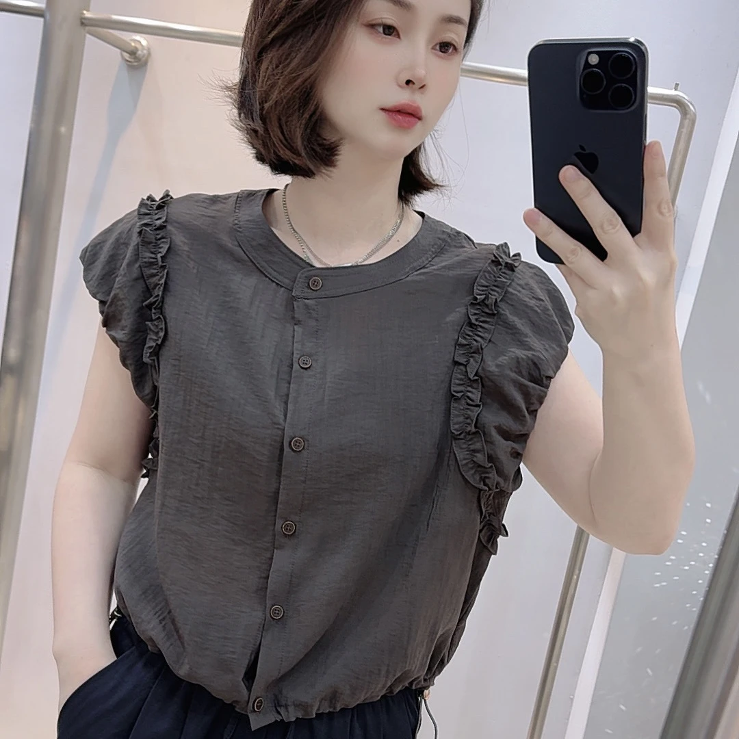 【828】夏季时尚百搭宽松显瘦法式洋气设计感女士短袖上衣