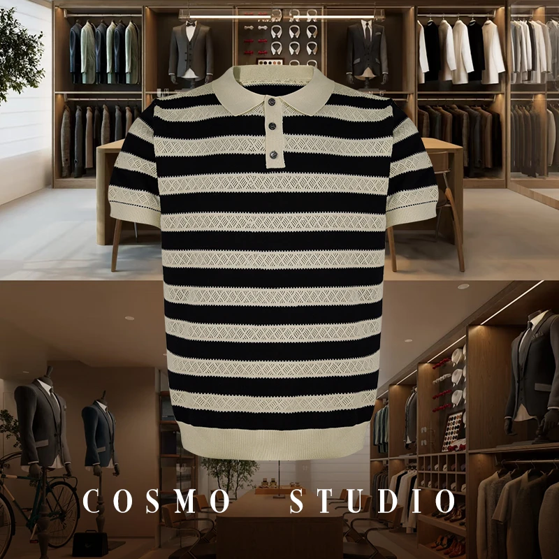 BB BRAELF 针织镂空POLO衫男士复古老钱风上衣撞色条纹保BB2929