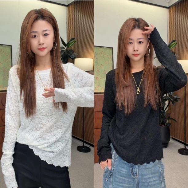 “蕾丝之王”T恤 2025新款秋款千金玛德琳精致长袖