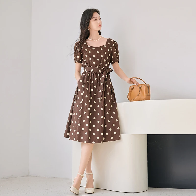 【直播专享】Q4042382连衣裙 香影波点泡泡袖连衣裙女春季新款超好