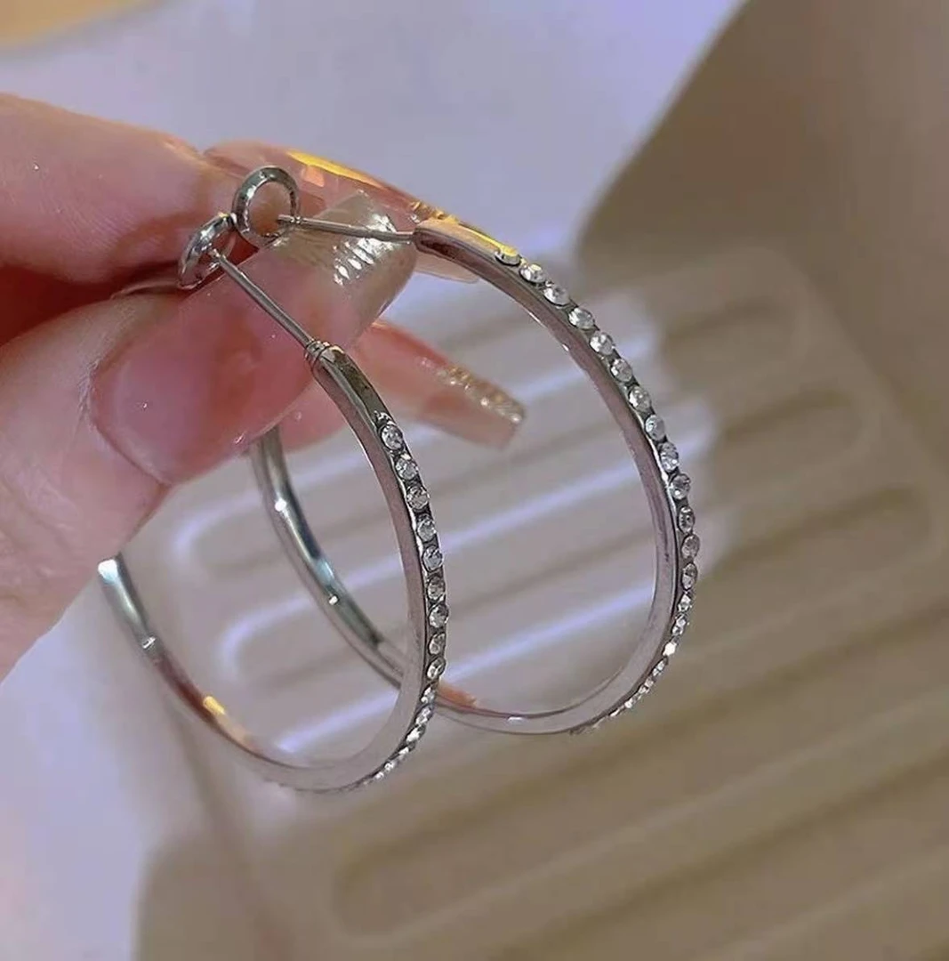 钛钢锆石耳饰 超闪镶钻时尚耳圈小众设计感耳饰ins冷淡风欧美耳环