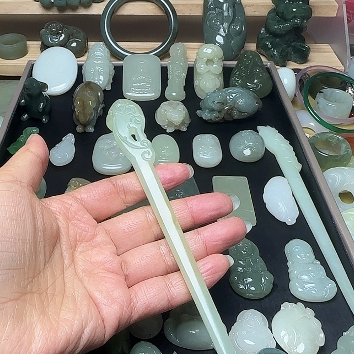 岫玉未镶嵌发簪如意