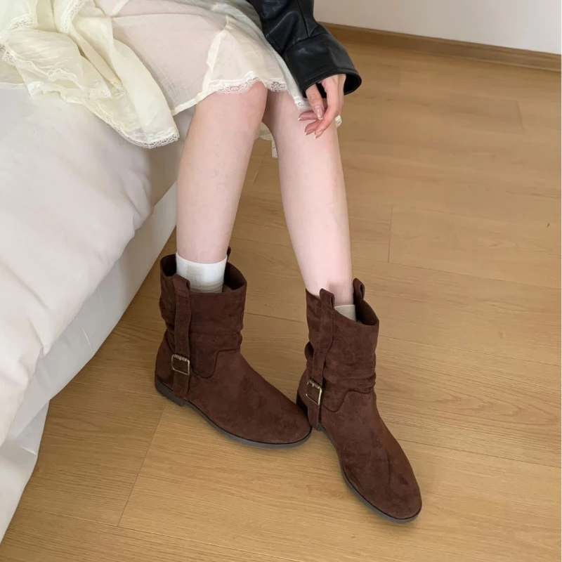 韩版褶皱洋气堆堆靴2025秋季新款时尚显瘦百搭休闲马丁靴女