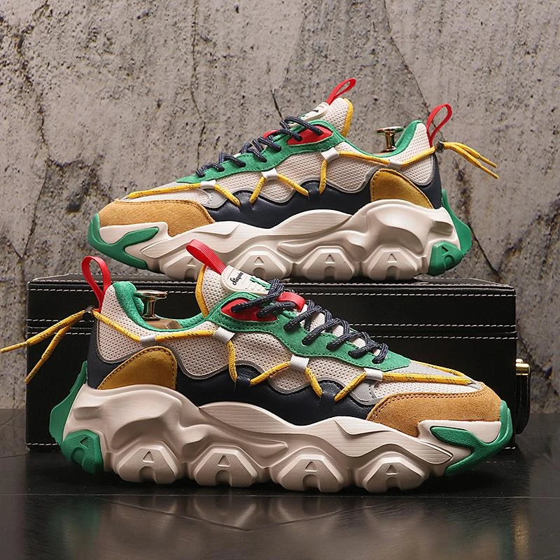 网面厚底老爹鞋内增高男鞋2025春秋季新款透气运动鞋厚底面包鞋