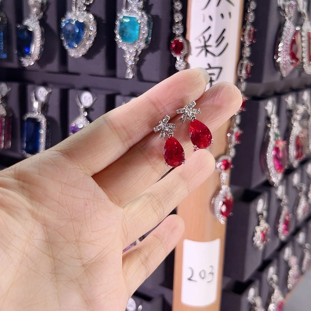 银S925镶嵌耳饰红宝石