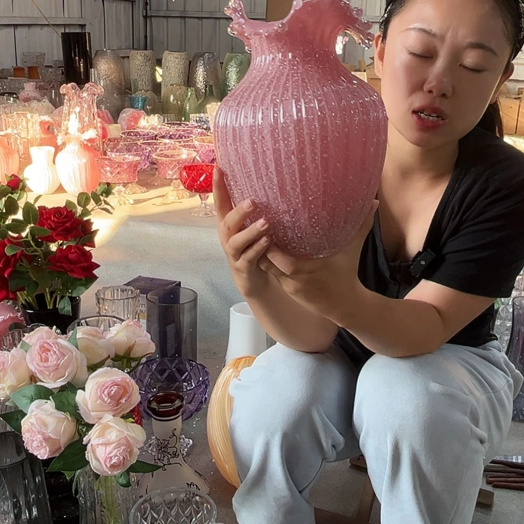 水晶花瓶粉色大浪花