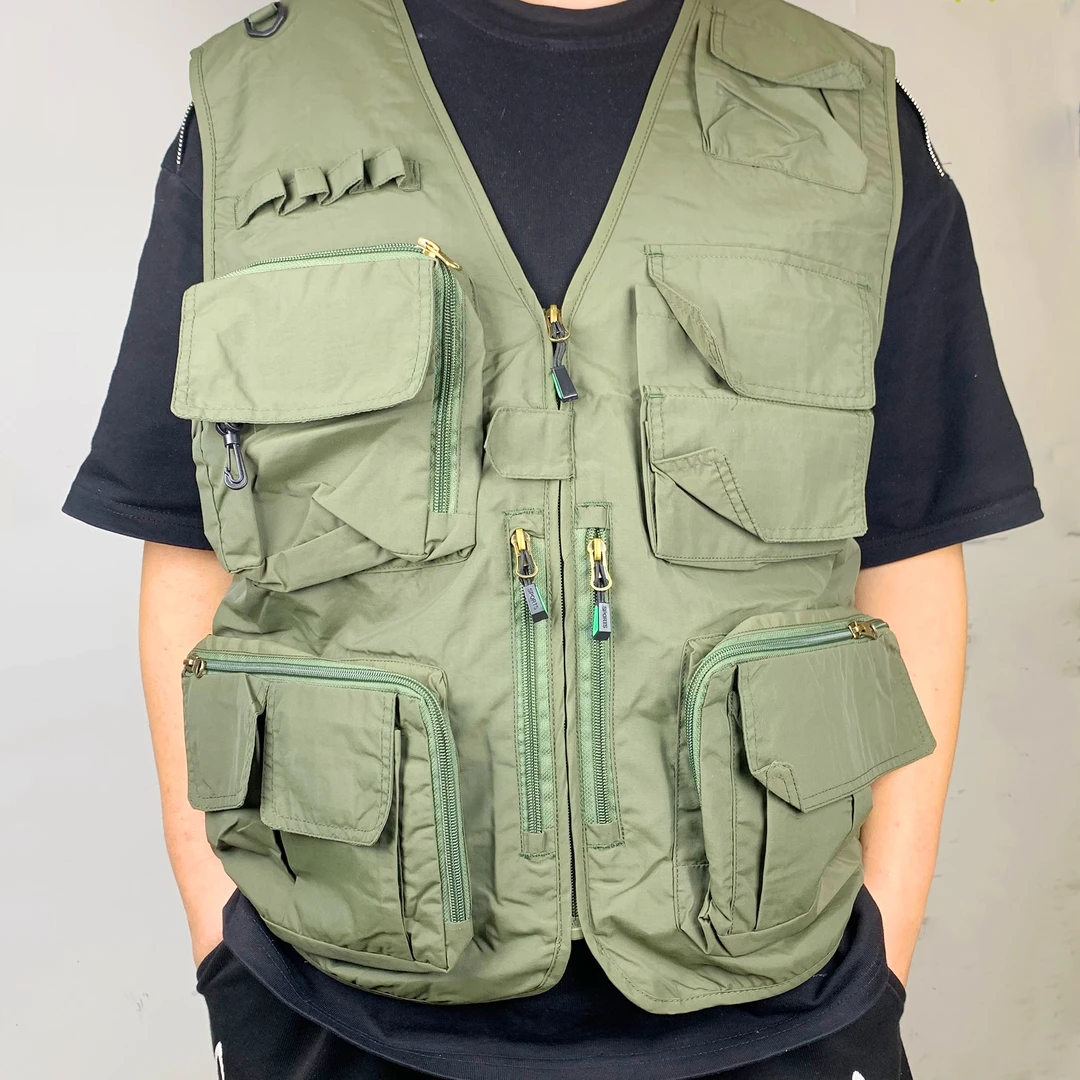 夏季V领工装风薄款多口袋背心户外钓鱼运动马甲