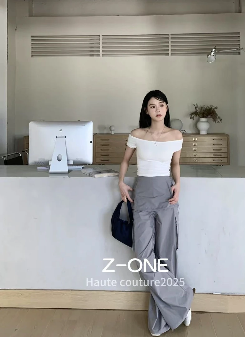 Z-ONE福秒（9ZO66076#)ins博主 可束脚假两件工装休闲裤9-623