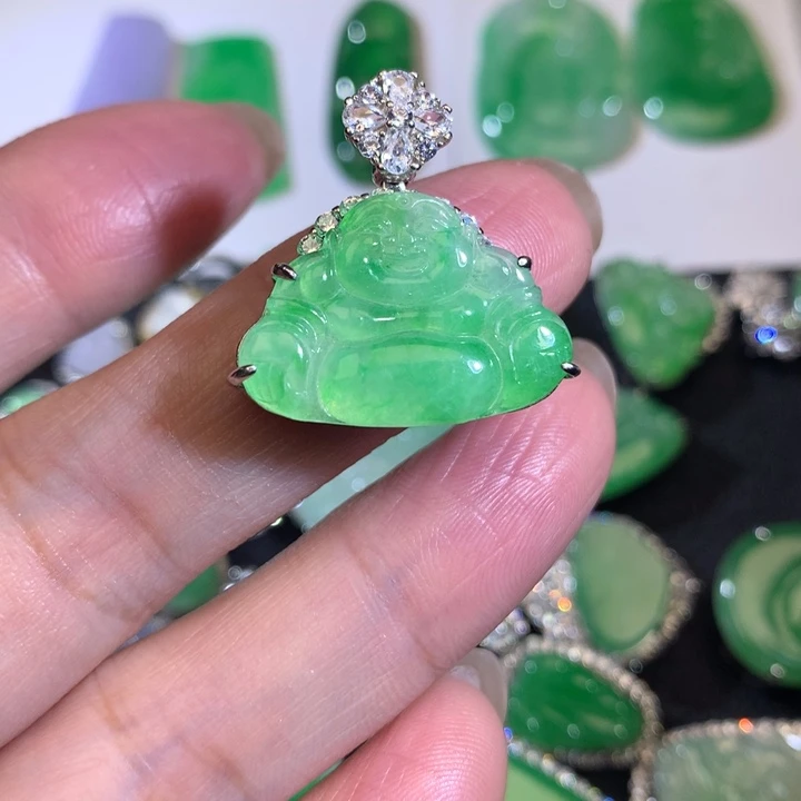 翡翠银S925镶嵌套链佛公