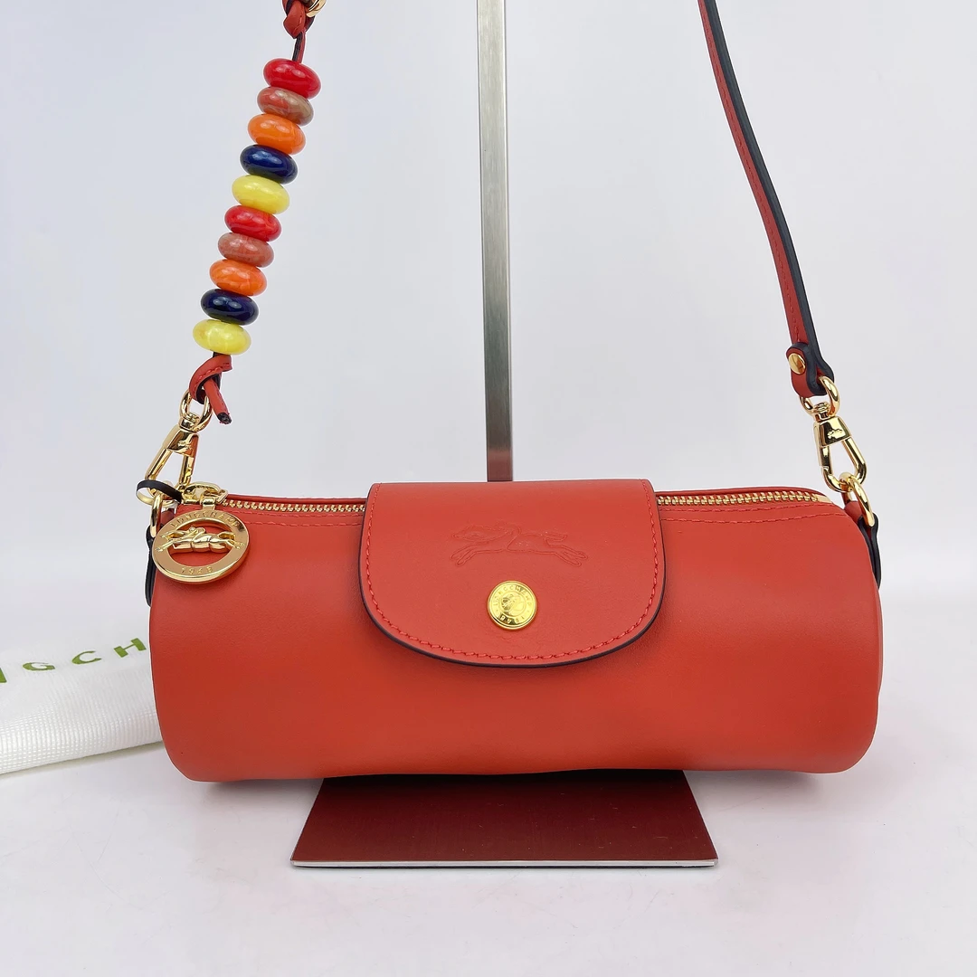 95新 LONGCHAMP/珑骧 珑骧 红色牛皮斜挎包底长21 J090