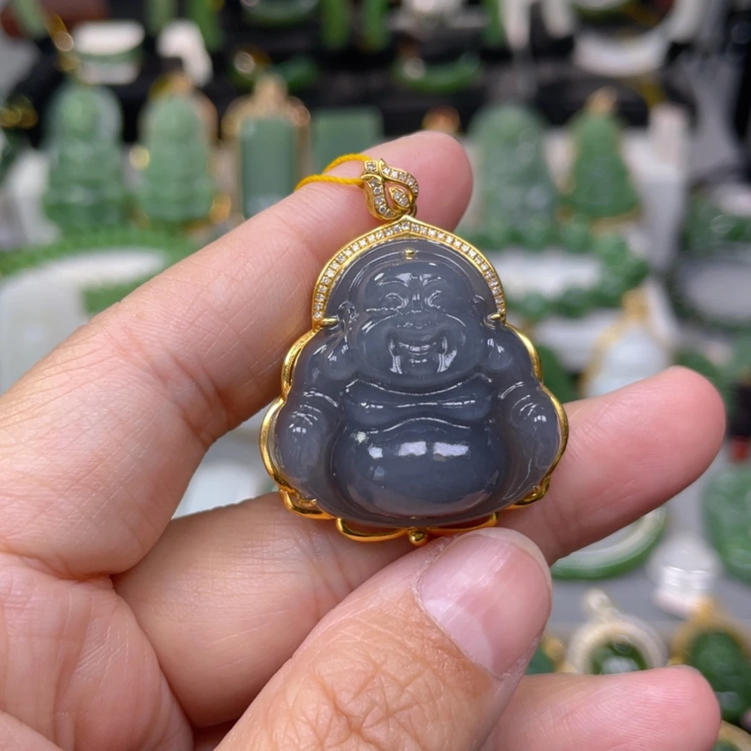 和田玉18K金镶嵌吊坠(不含链)