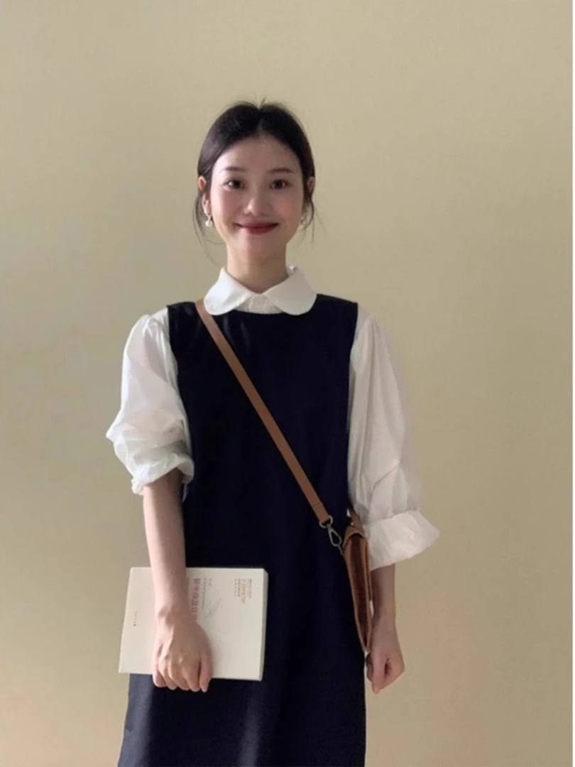 春季2025新款韩系茶系穿搭一整套盐系减龄洋气背心连衣裙子两件套