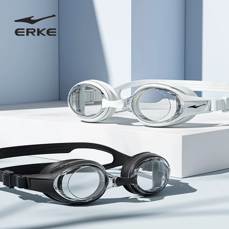 erke/鸿星尔克高清防雾专业舒适贴合平光近视游泳镜男女通用泳镜