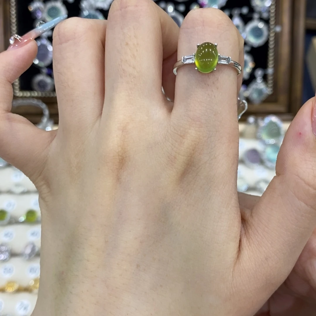 蛇纹石玉银S925镶嵌戒指