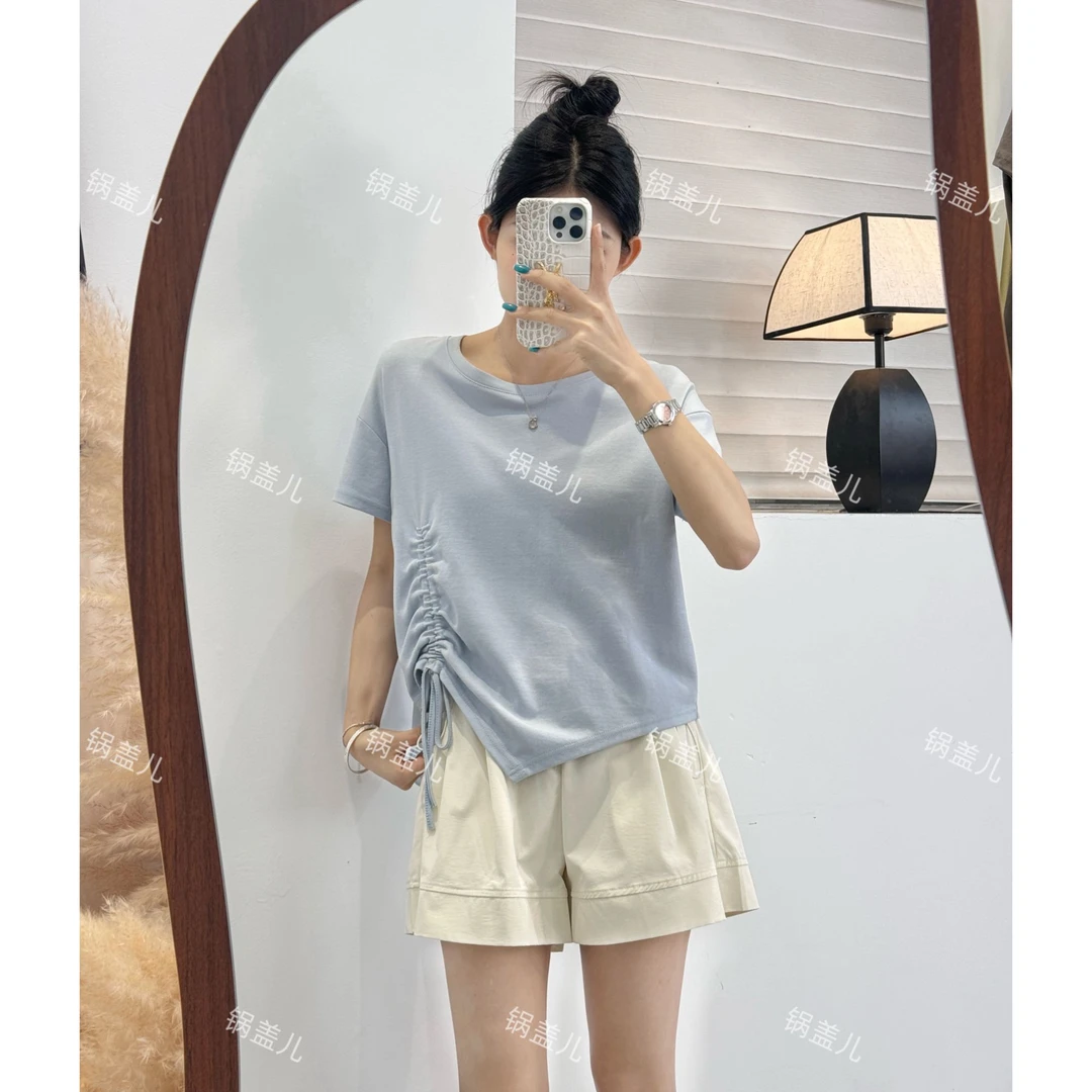 【抽绳上衣】宽松不规则抽绳短袖T恤1581