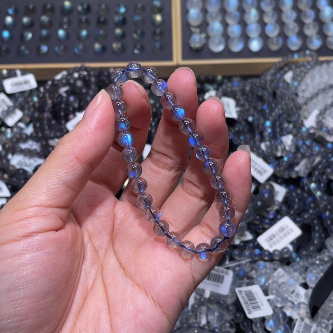 拉长石手链未镶嵌?***袋冰透体灰月光手链6.5m