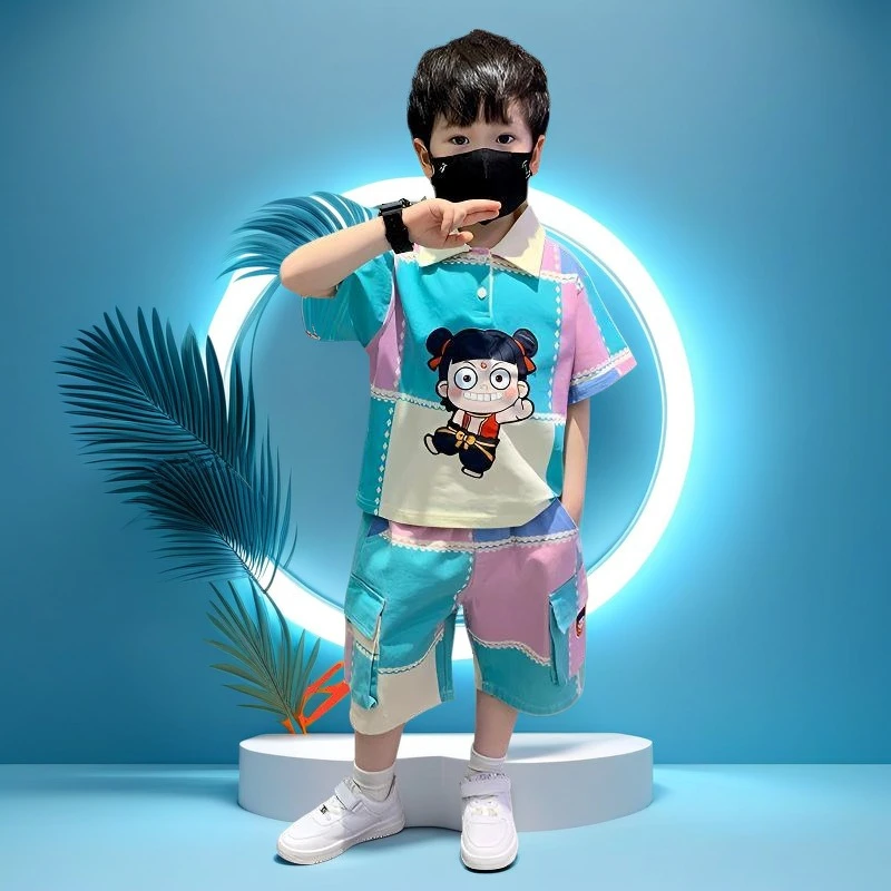 哪吒痞帅男童夏季短袖套装2025新款夏装男孩可爱男童夏装套装
