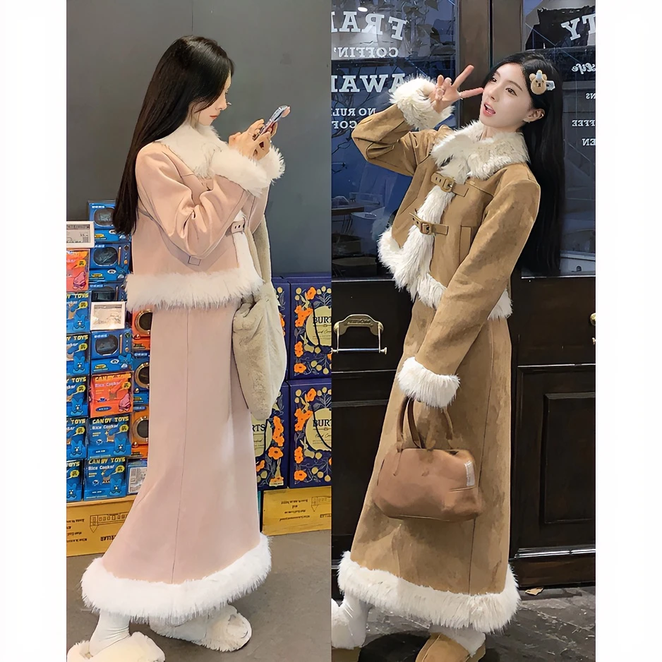 【冬季现货】保暖胖糖炒栗子复古小香风千金风外套半身裙套装8598
