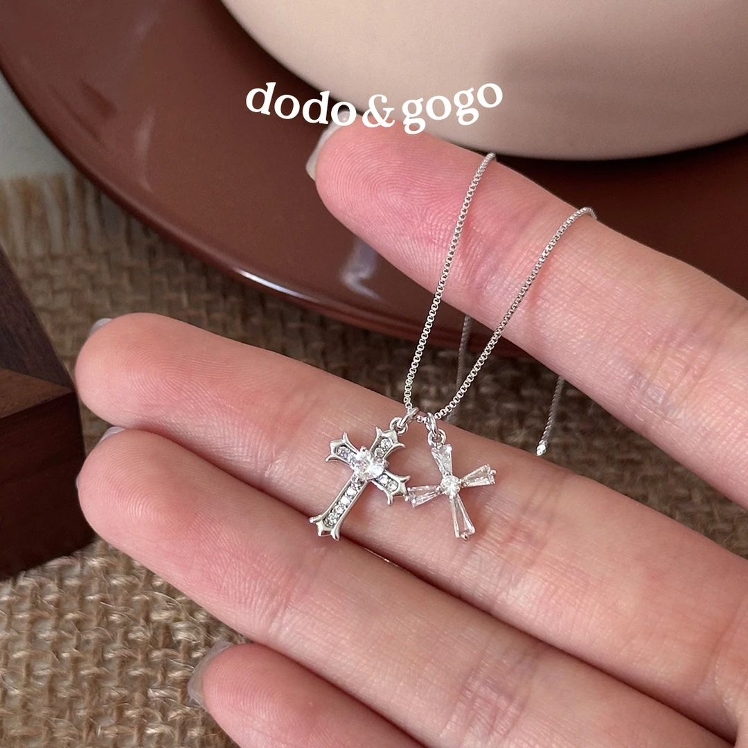 DODOGOGO 合金项链 双辉十字项链气质时尚简约个性小众百搭锁骨链
