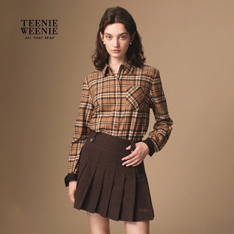 TeenieWeenie小熊女装衬衫25秋新款气质通勤格纹上衣TTYW254TW1B