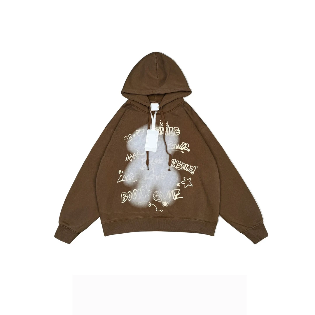朵儿定制 磨毛卡通涂鸦字母连帽抽绳卫衣IL42