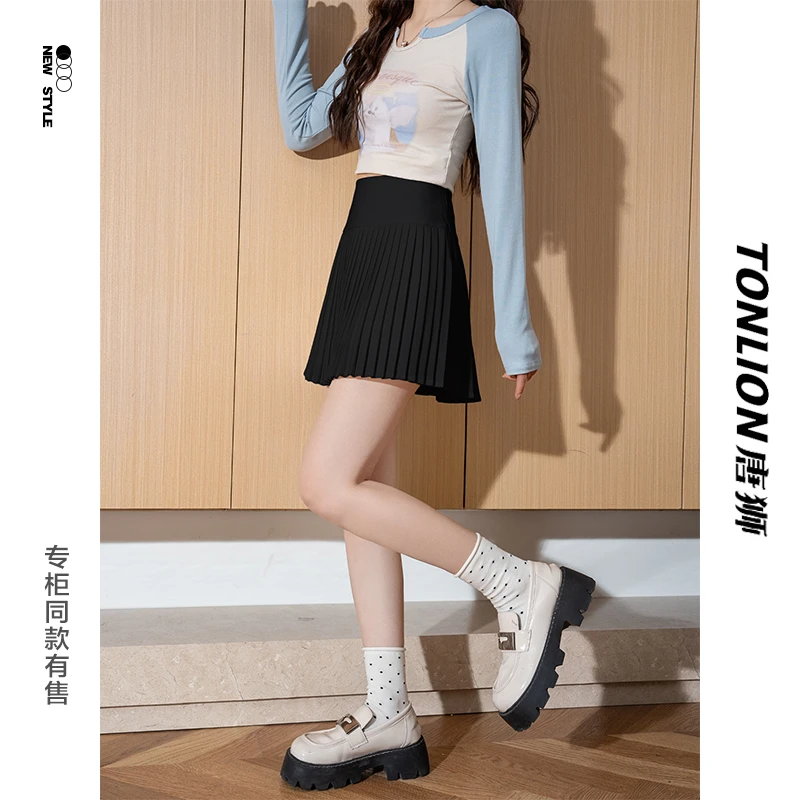 2212 DB1唐狮2025年春季新款女学院风经典百搭百褶半身裙短裙简约