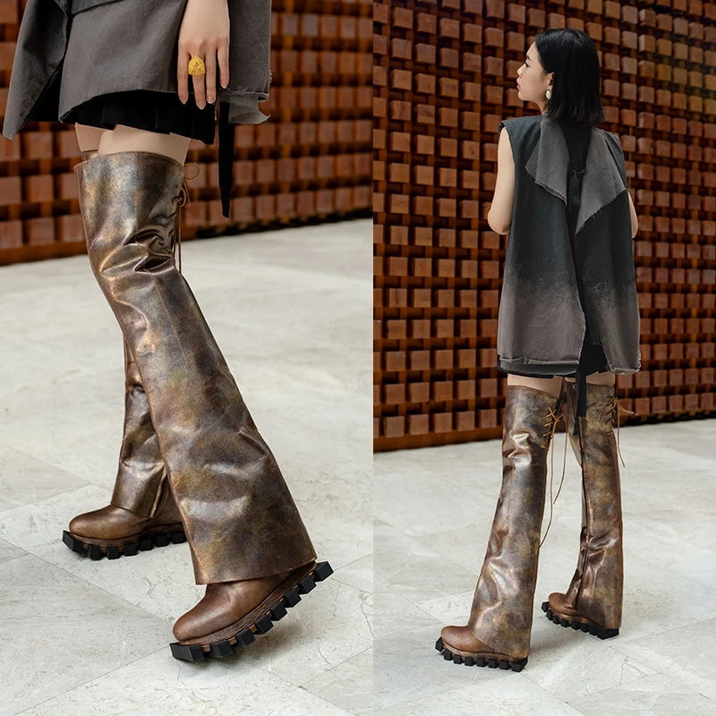 『勇往直前』KING PING原创设计手工鞋靴子百搭时尚增高厚底 Q08508