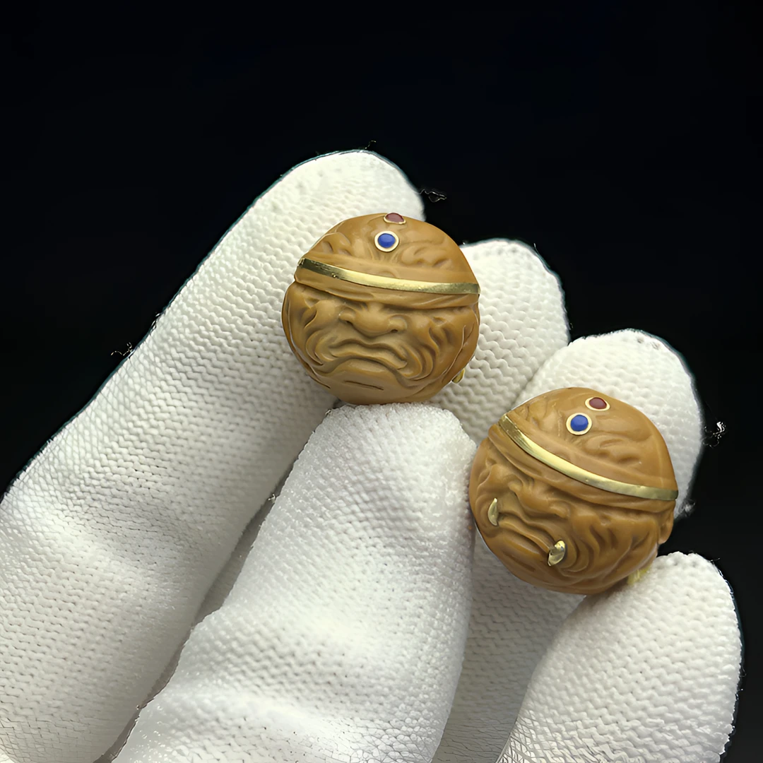 猴头核桃单颗雕刻天眼盲僧重工镶嵌精美配饰单籽