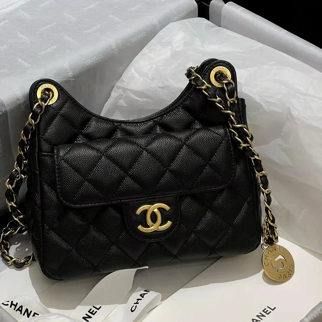 99新 Chanel/香奈儿 1842|香奈儿荔枝皮黑金荔枝牛天猫精灵斜挎包