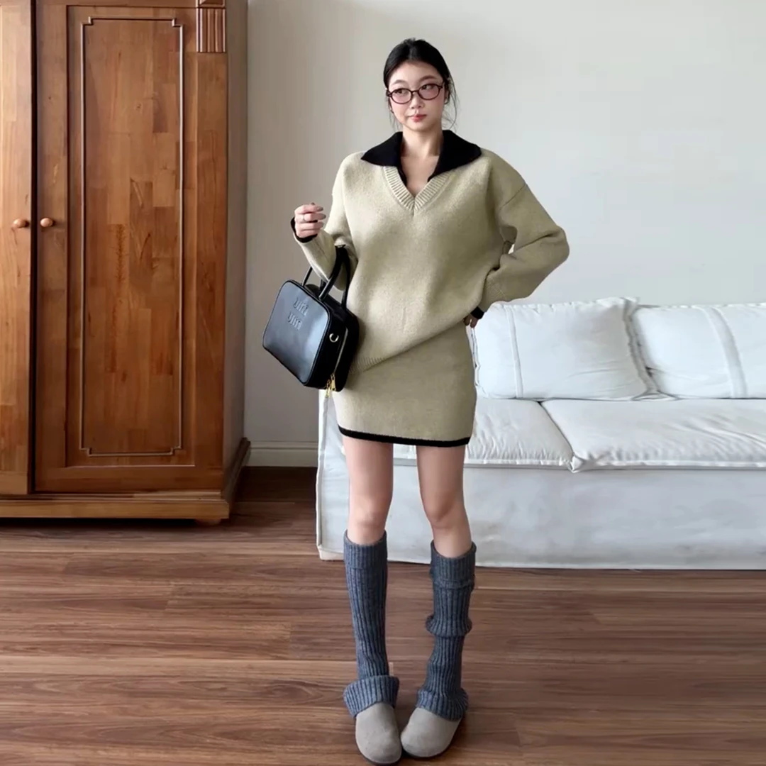 小香风针织毛衣连衣裙子女秋冬季2026新款韩系巨好看穿搭一整套装