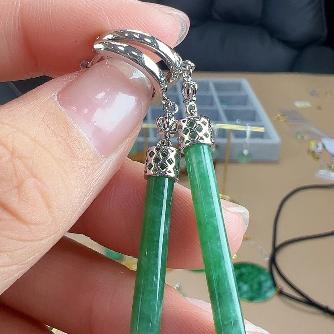 银S925镶嵌翡翠耳饰耳饰ab款44