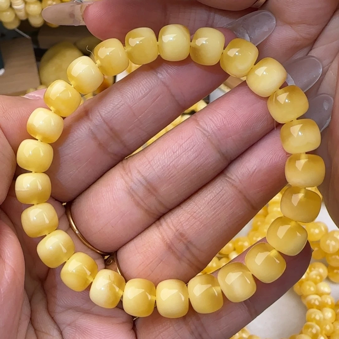 蜜蜡未镶嵌手链金白聚宝盆老型手串
