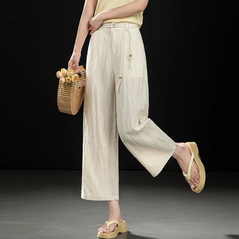 冰丝阔腿裤女2025新款夏季薄款天丝亚麻直筒裤女小个子高腰休闲裤