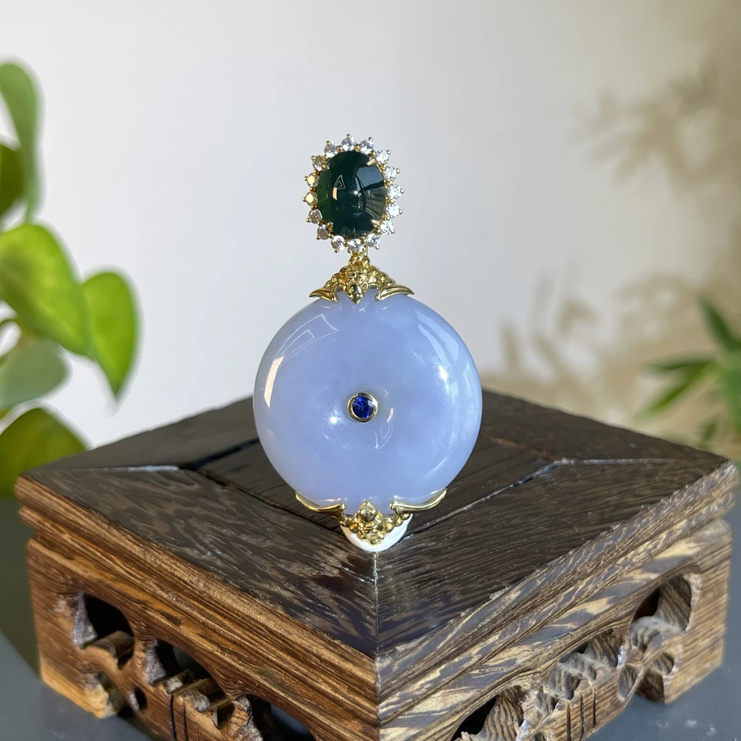 JTW17-166 天然缅甸翡翠A货 18K含钻镶嵌平安扣